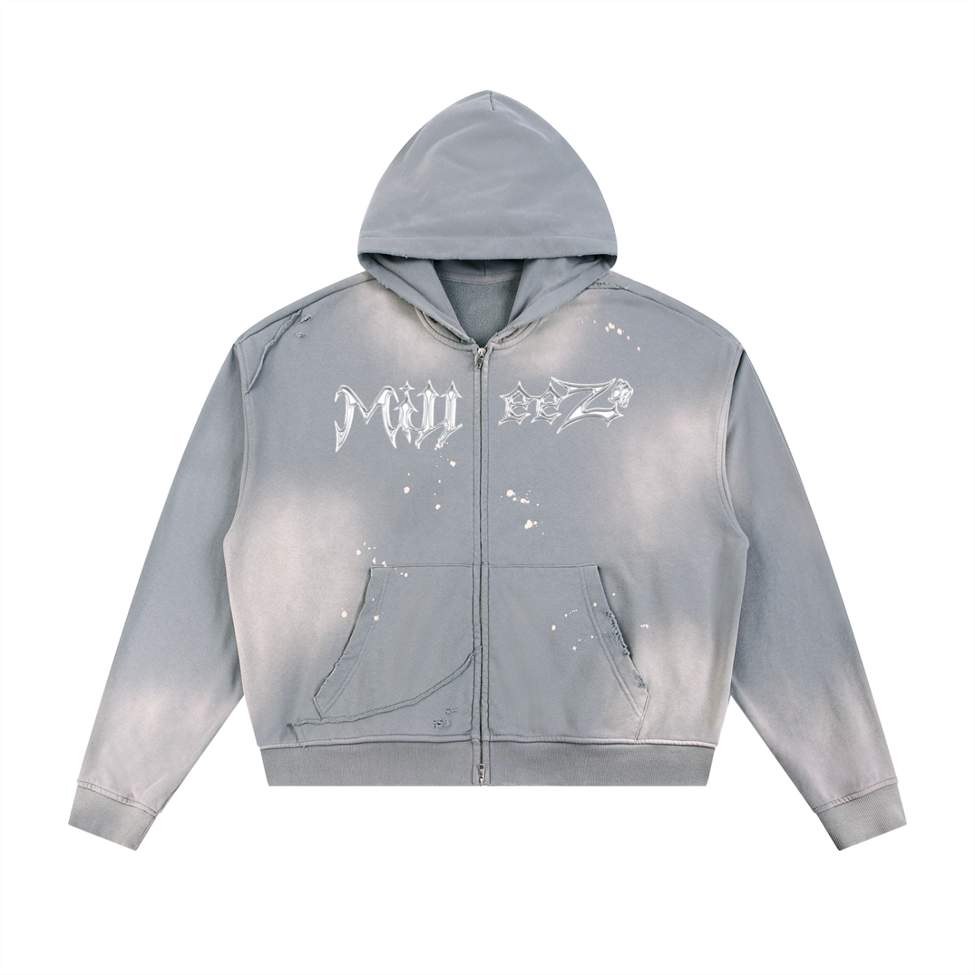 Sun Fade Frayed Raw Edge Fleece Zip Hoodie